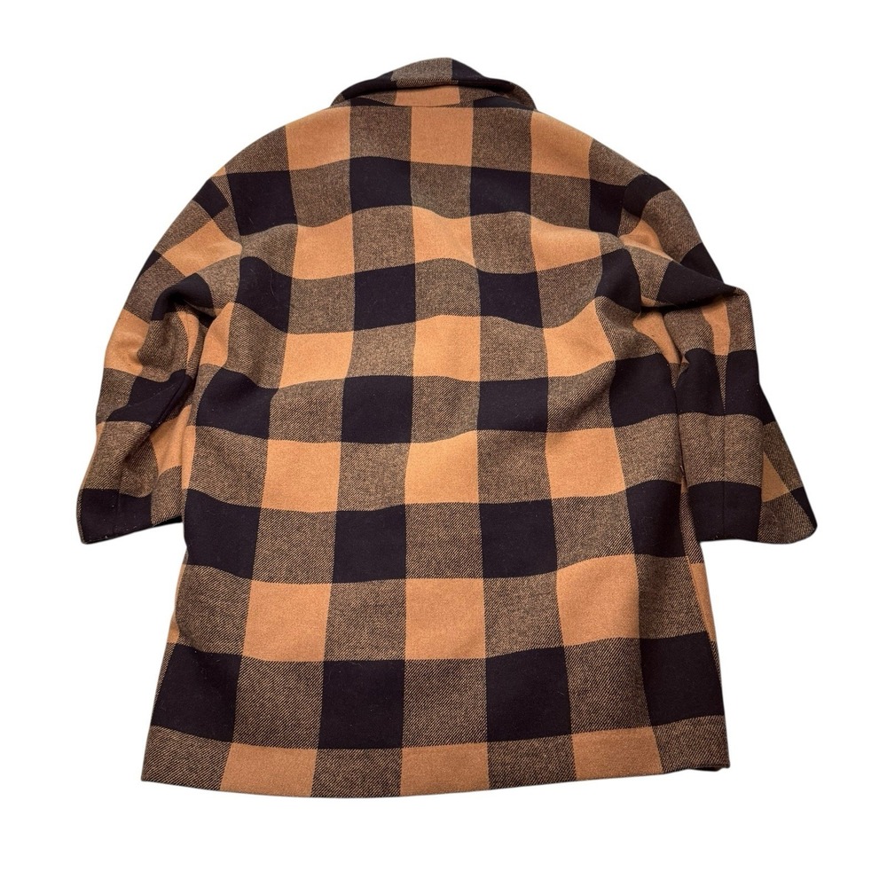 Abercrombie & Fitch Plaid Coat Peacoat Large Black Tan Brown Oversized Women's - Picture 4 of 7